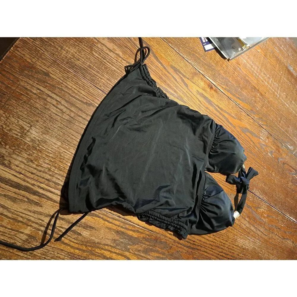 Large Black Halter Tie Ruched Sides Tankini Bikini Swimsuit Bathing Suit Top